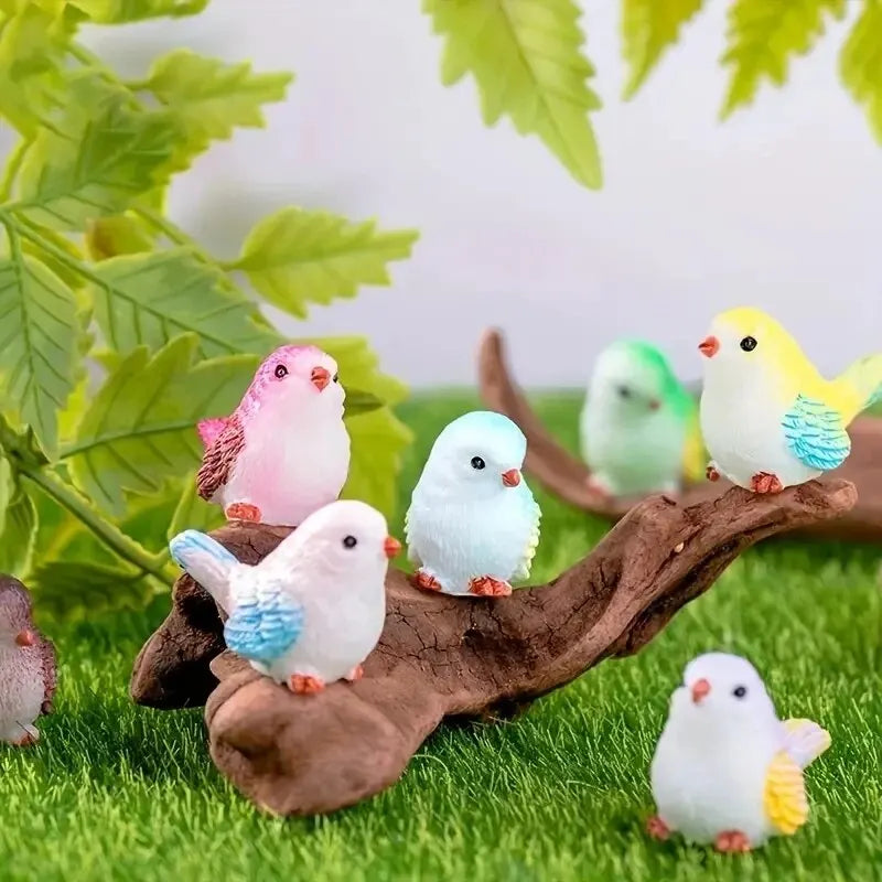 Estatuetas de Pássaros em Miniatura - 8 Peças - Decoração de Jardim de Fadas e Paisagens