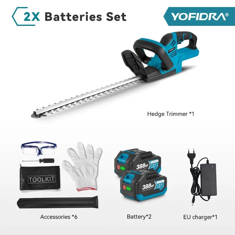 Aparador de Sebes Elétrico Yofidra 2000W - Sem Fio, 22 Polegadas, Compatível com Makita | Verde Jardim