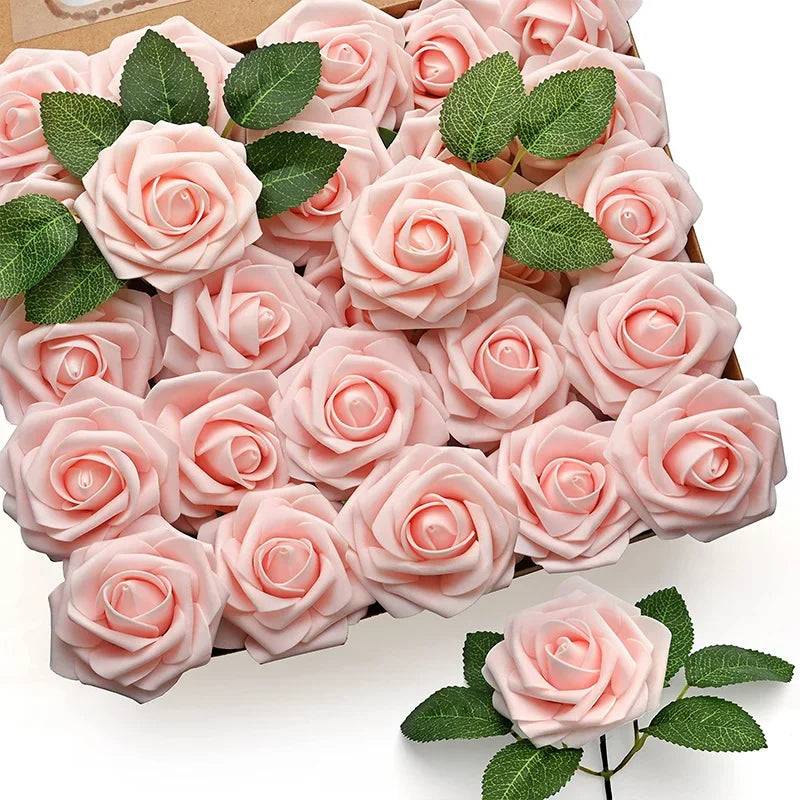 25/10 pçs flores artificiais rosa vermelha real olhando rosas falsas com pressa