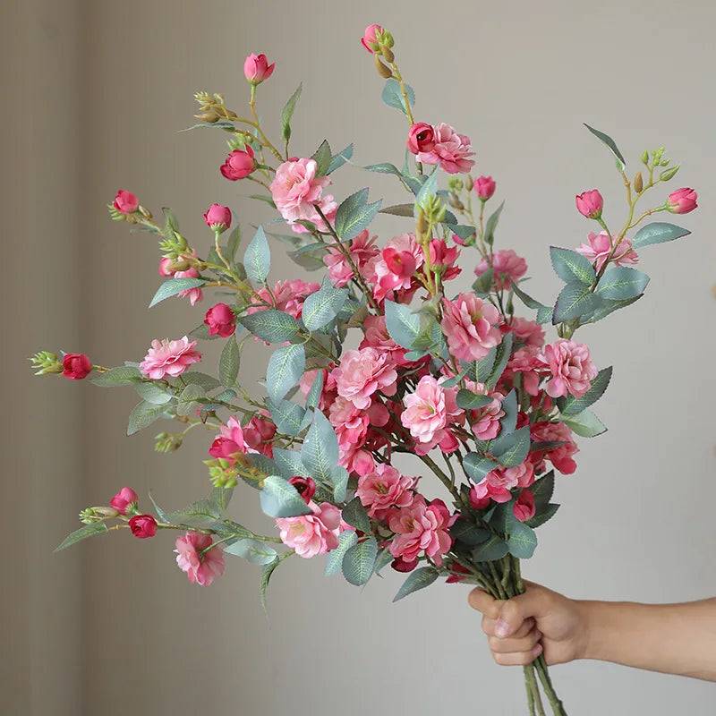 Flor Falsa De Camélia Artificial, Ramo Longo Com Folhas Falsas, Decoração De