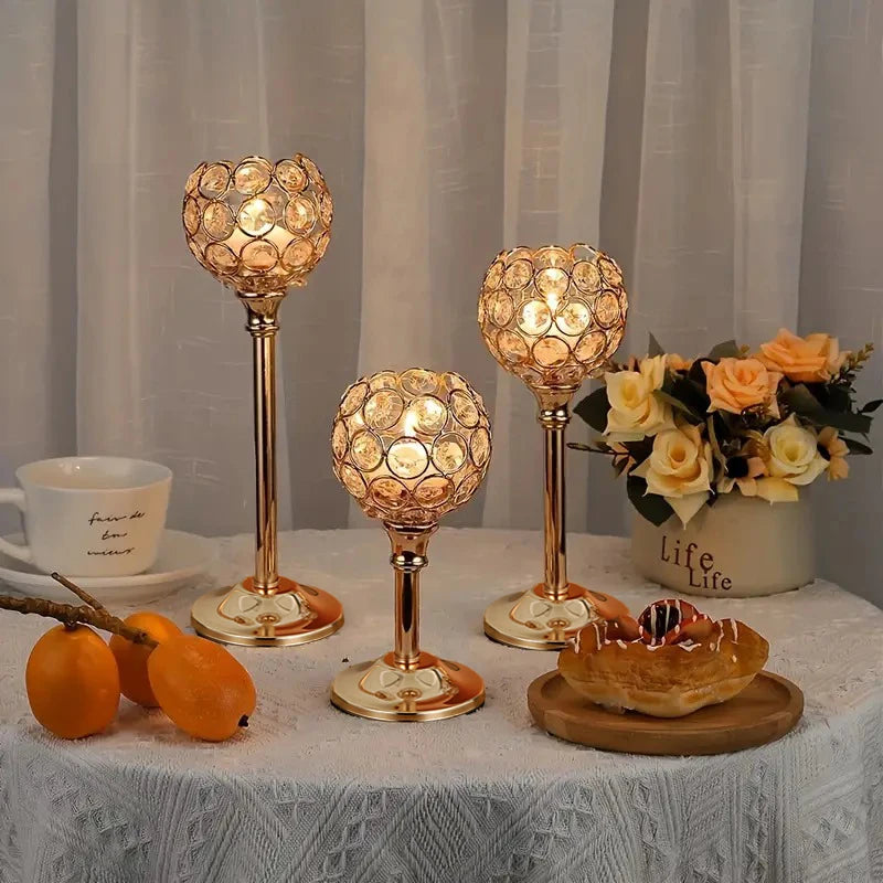 Castiçal de Cristal Vintage Dourado - Decoração Elegante Verde Jardim