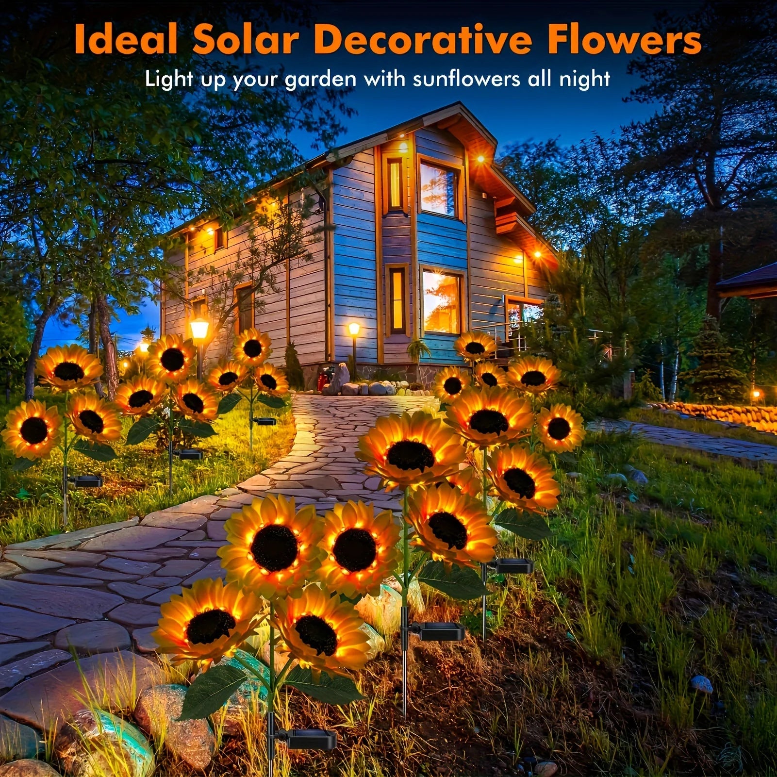 Luzes de Girassol Solar Decorativas para Jardim - Verde Jardim, Iluminação Solar com 1 ou 3 LEDs