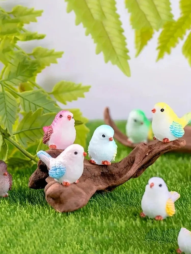 Estatuetas de Pássaros em Miniatura - 8 Peças - Decoração de Jardim de Fadas e Paisagens