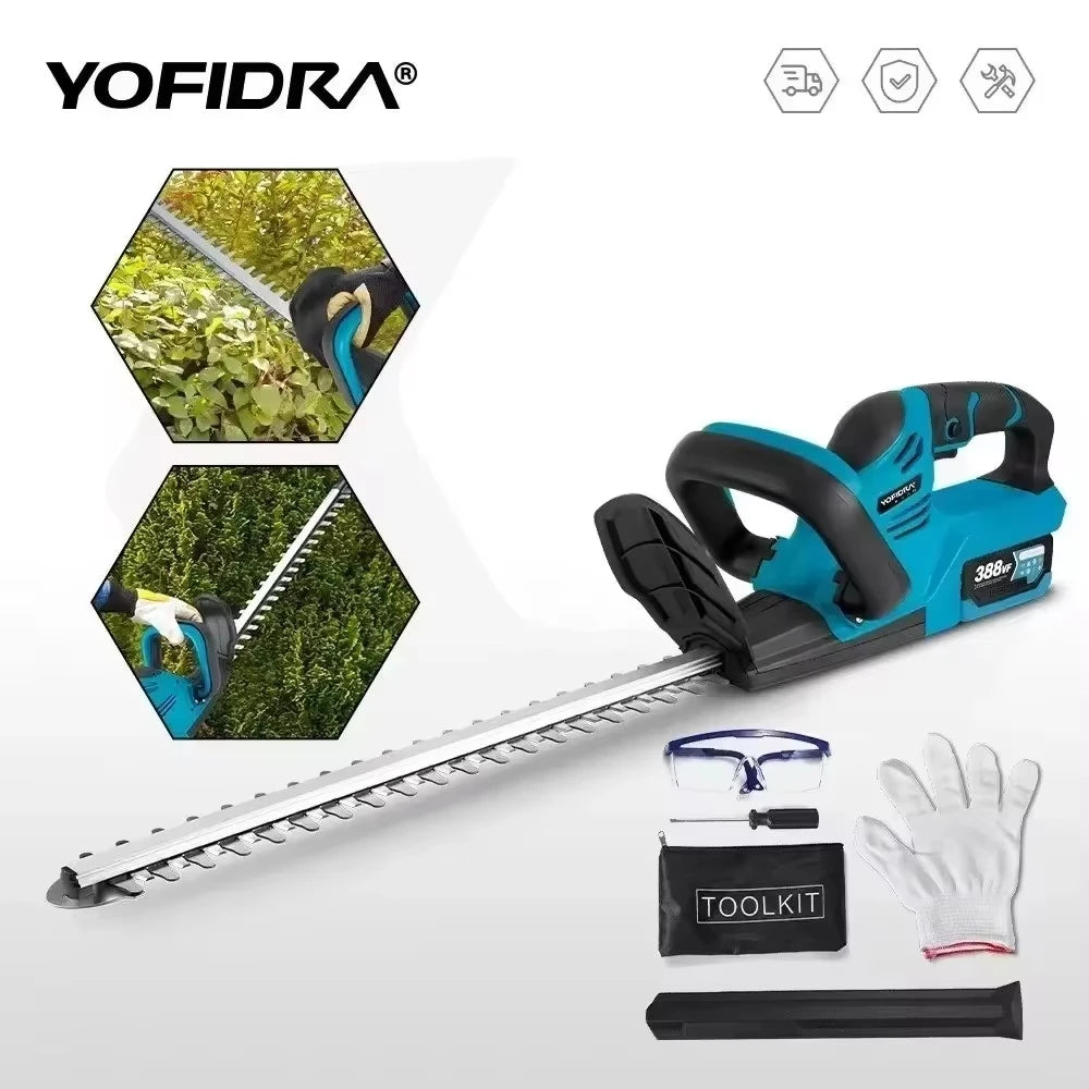 Aparador de Sebes Elétrico Yofidra 2000W - Sem Fio, 22 Polegadas, Compatível com Makita | Verde Jardim